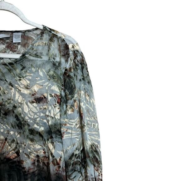 Chicos Top Womens Medium Multicolor Abstract Print Silk Blend Sheer Blouse - Picture 3 of 8